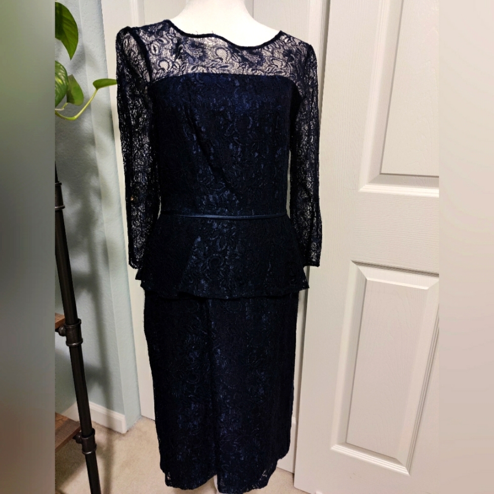 Adrianna Papell Navy Peplum Cocktail Dress